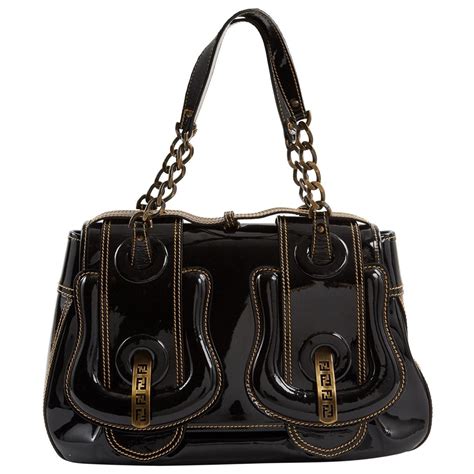 fendi black patent leather trim with straw|Fendi black leather bag.